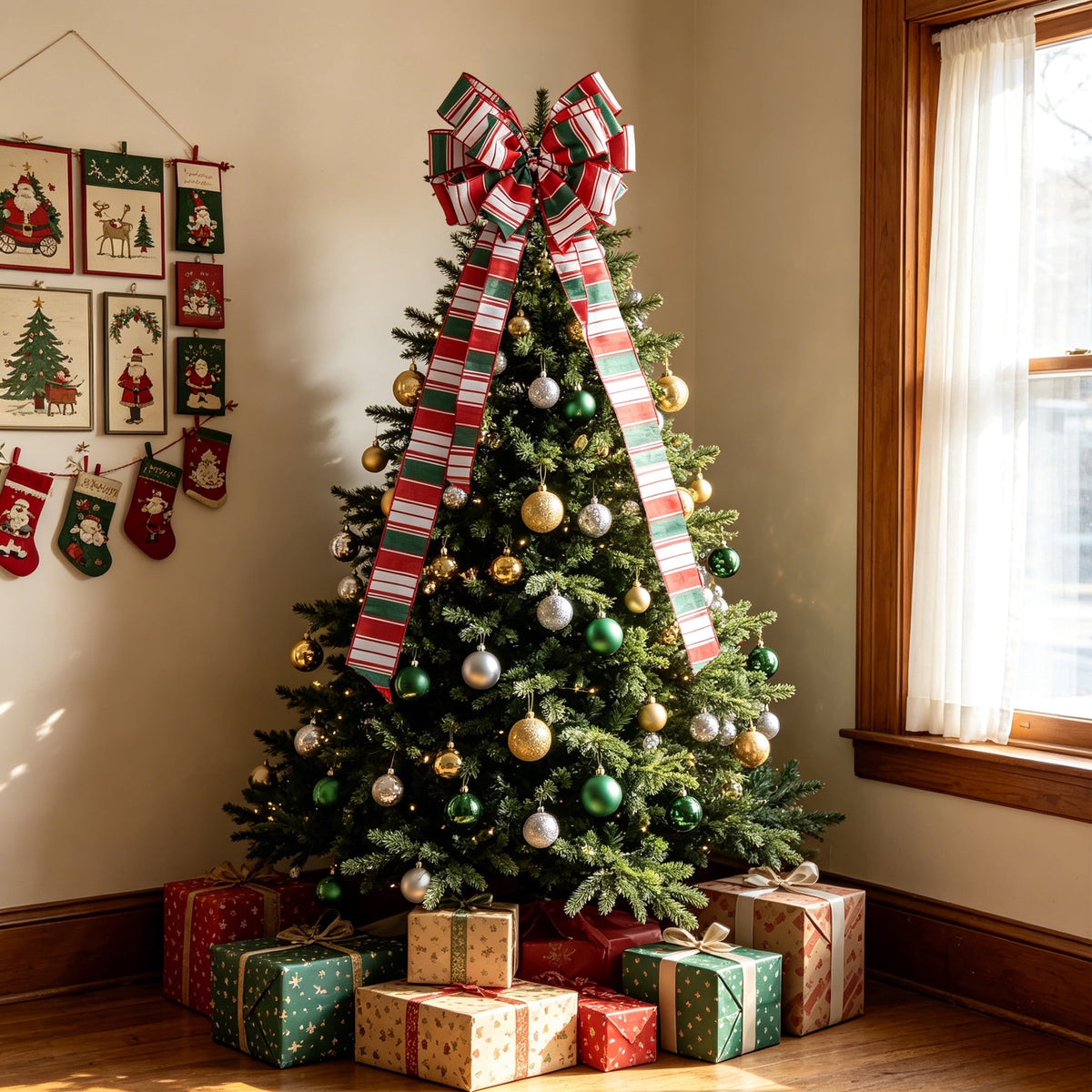 Red/Green/White Striped Decorative Christmas Bow, 30", by Holiday Time