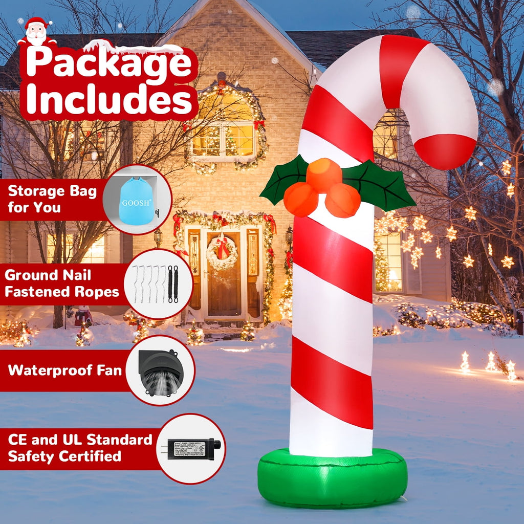 GOOSH 6 FT Christmas Inflatables Giant Candy Cane Decorations, Candy Cane Inflatable with Built-in LEDs, Outdoor Christmas Decorations Clearance for Xmas/Holiday/Party