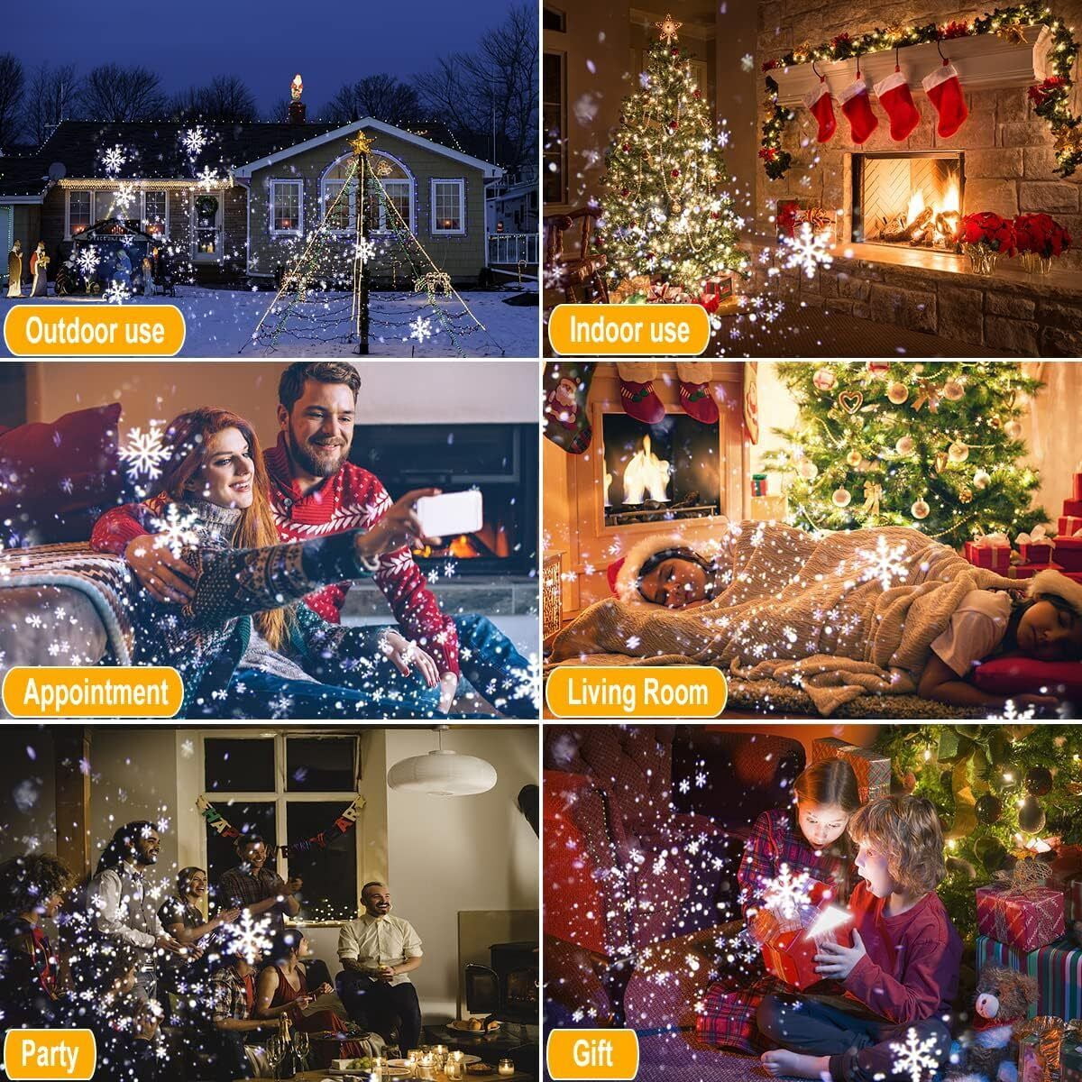 Christmas Snowflake Projector Lights Outdoor, Owl Shaped Led Snowfall Show Outdoor Waterproof Landscape, Decorative Lighting Projection Lamp for Xmas Holiday Wedding Indoor Garden Patio Party