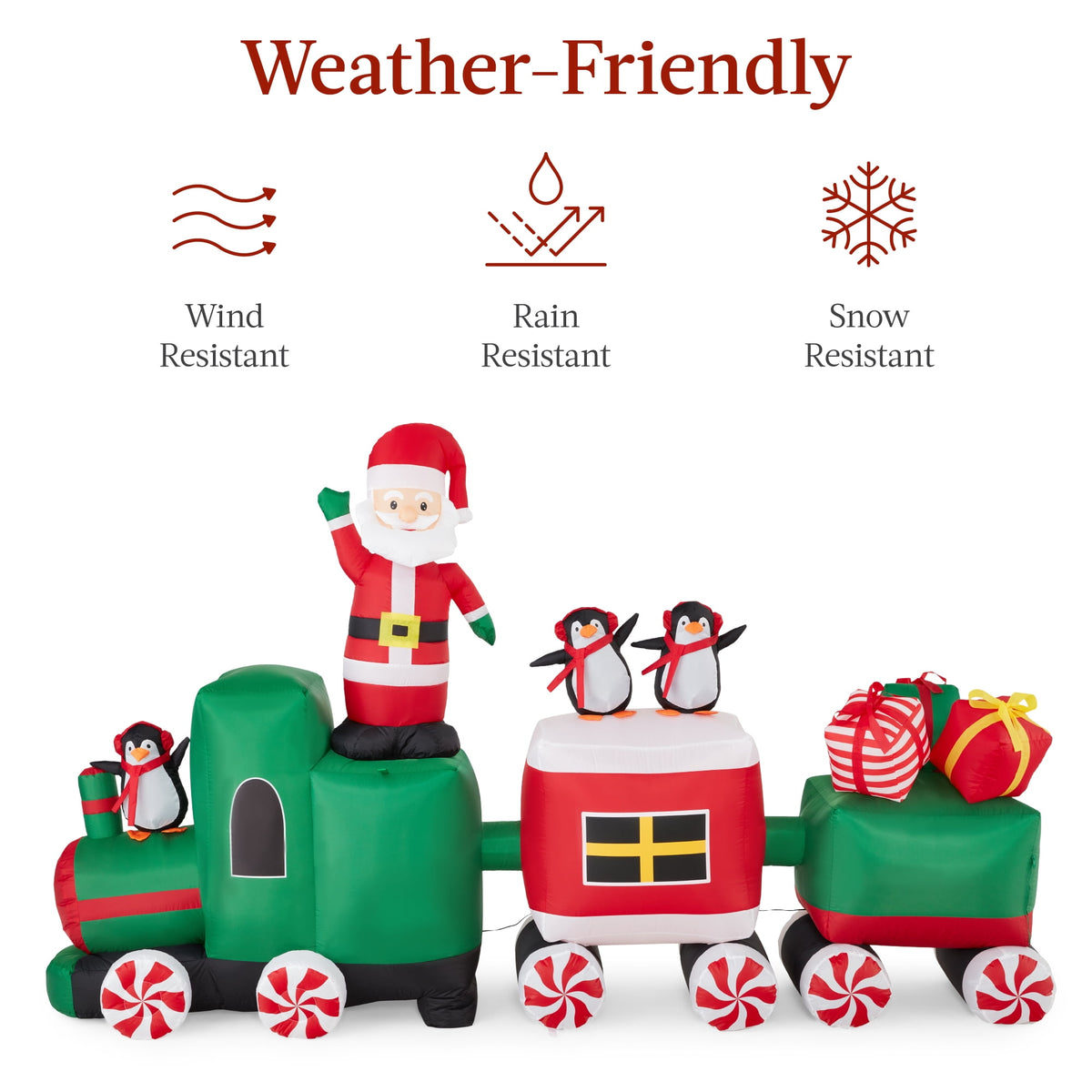 Best Choice Products 8.5 x 5ft Pre-Lit Inflatable Christmas Train & Animated Santa Claus w/ 10 LED Lights, Ground Stakes