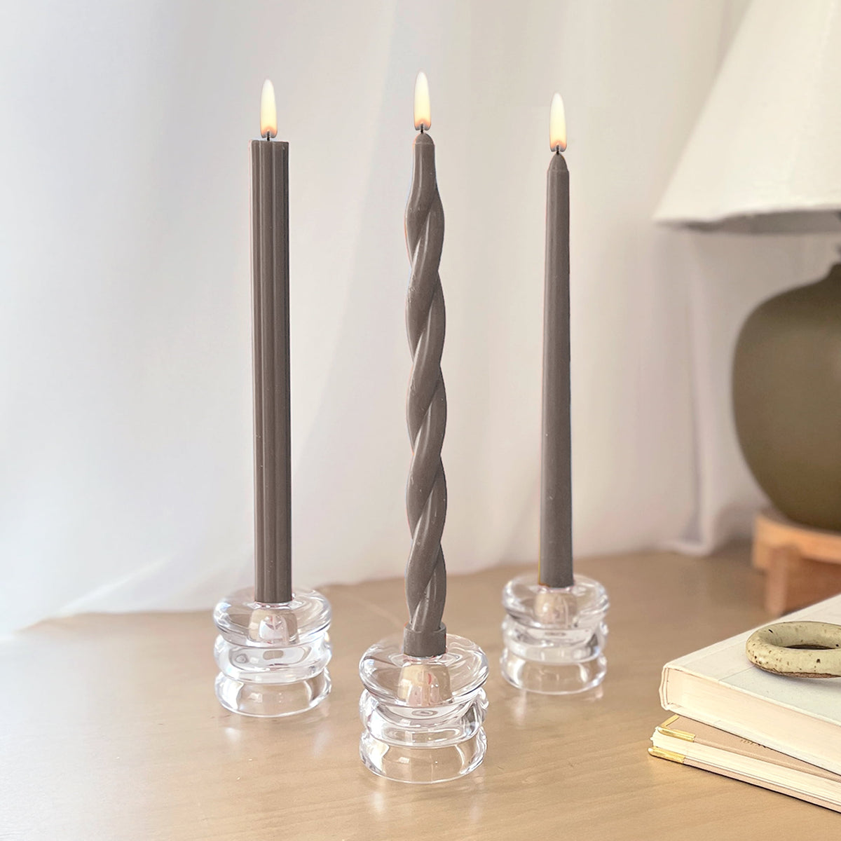 Mainstays Paraffin Wax 10 in Ribbed Taper Candle, Unscented, Red