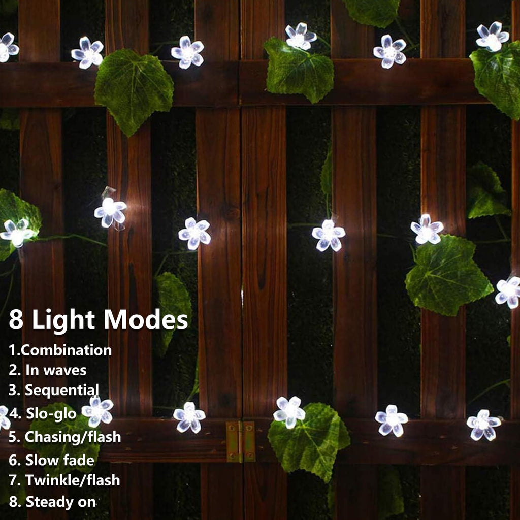 Rirool Cherry Blossom Solar String Lights Outdoor, 23FT 50 LED Flower Fairy Lights with 2 Lighting Modes, IP65 Waterproof Auto On/Off for Garden Patio Wedding Christmas Decor, Multicolor