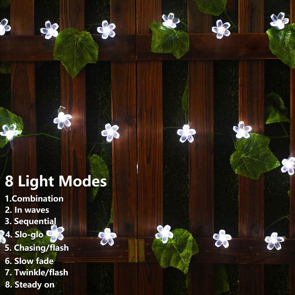 Rirool Cherry Blossom Solar String Lights Outdoor, 23FT 50 LED Flower Fairy Lights with 2 Lighting Modes, IP65 Waterproof Auto On/Off for Garden Patio Wedding Christmas Decor, Multicolor