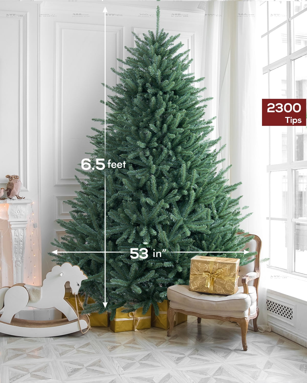 AMERZEST Pre-lit Christmas Tree 6.5ft Premium Blue Fir Artificial Christmas Tree with 500 Dual Color LED Lights, Full Hinged Blue Spruce Xmas Tree w/Remote Control