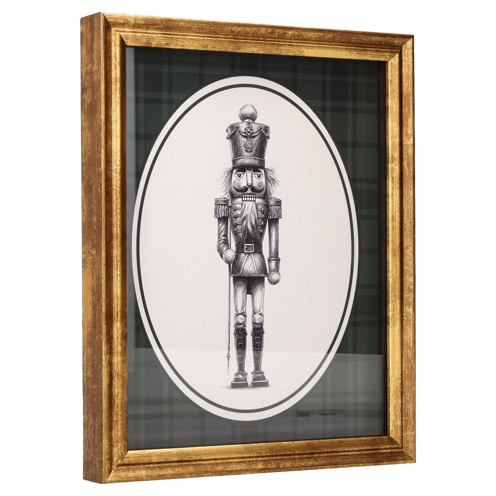 My Texas House Nutcracker Print Framed Under Glass Christmas Wall Art, Green Plaid, 8"x10"