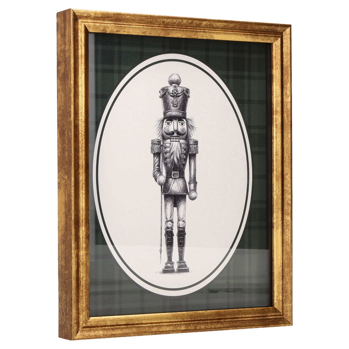 My Texas House Nutcracker Print Framed Under Glass Christmas Wall Art, Green Plaid, 8"x10"