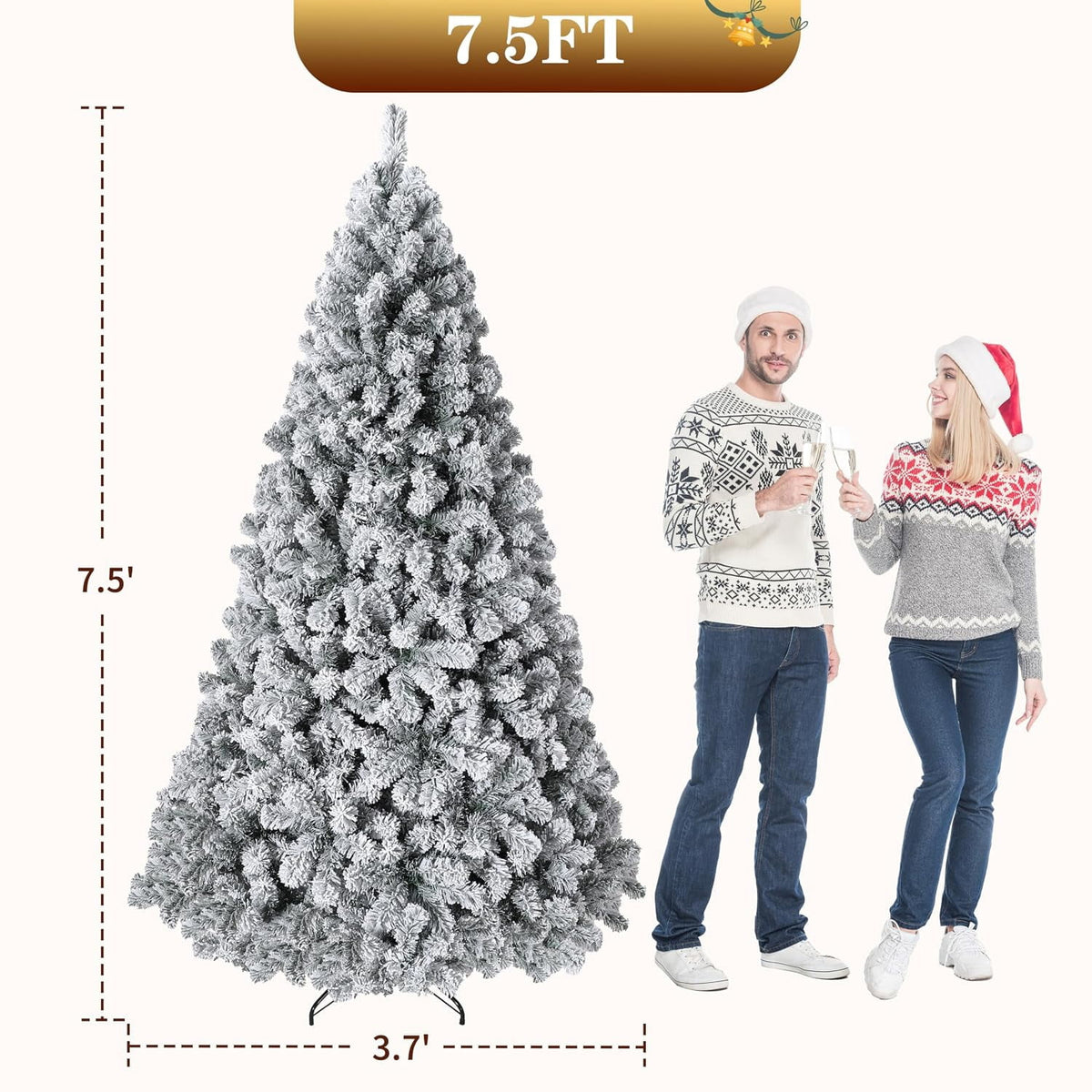 9FT Premium Spruce Artificial Christmas Tree, Pre-Lit with Realistic Hinged Branches, Heavy-Duty Foldable Metal Stand for Home, Office & Large Space Holiday Display