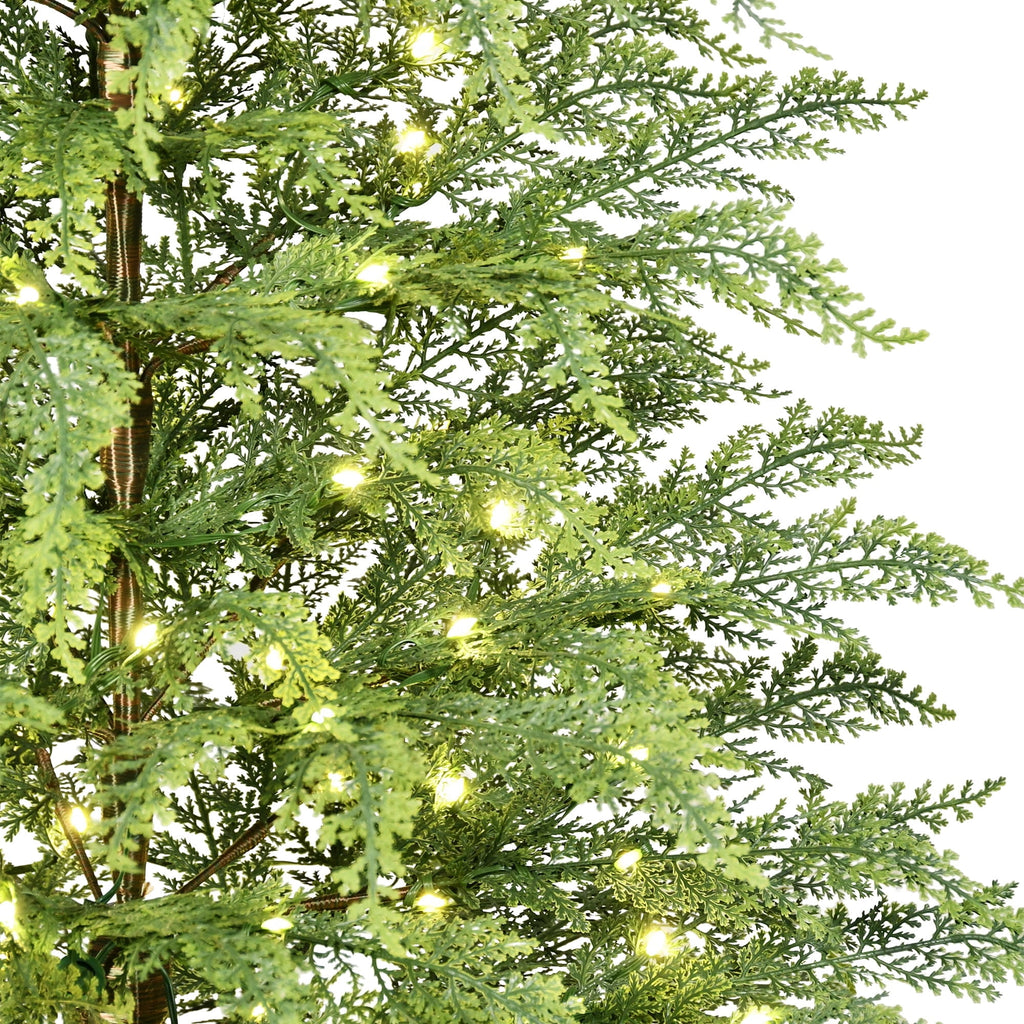 My Texas House 4' Pre-Lit Cypress Green Artificial Christmas Tree with 100 Warm White Twinkle LED Lights in Woven Basket