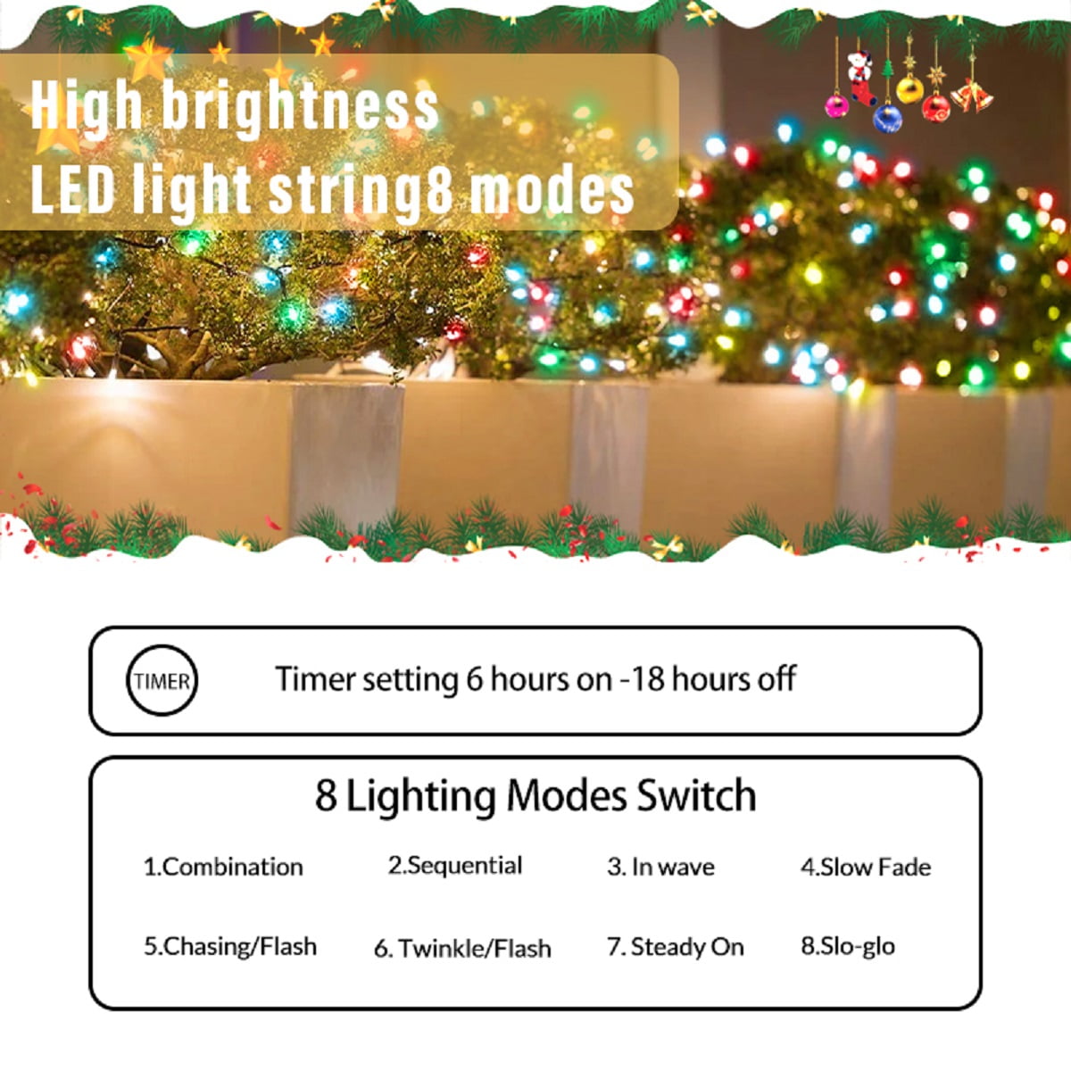 Christmas String Lights Battery Operated,Waterproof Twinkle Fairy Lights with 8 Modes & Timer for Outdoor Indoor Decorations, Multicolor (3M/9.8ft 30 LED)