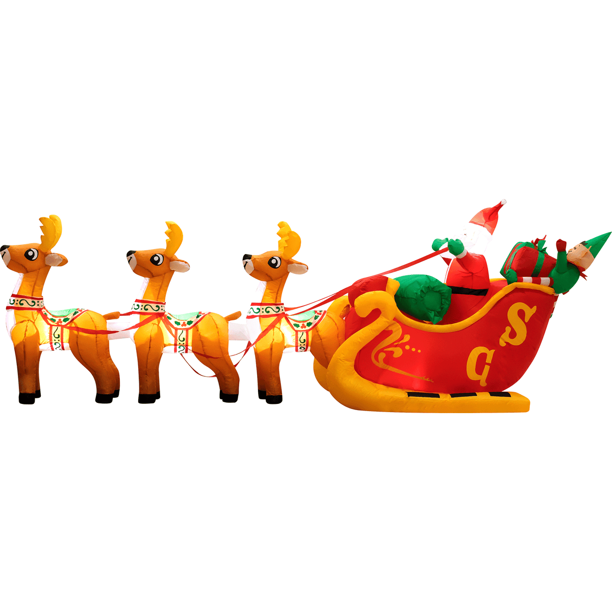 Yexmas 10ft Christmas Inflatable Santa Claus On Sleigh With 3 Reindeer Outdoor Lights Decor for Holiday Decor,Xmas Party,Yard,Garden and Lawn