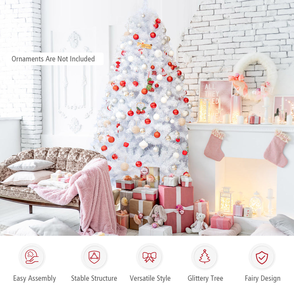 Topbuy 6FT White Realistic Xmas Tree, Lush Christmas Tree W/ 792 PVC & PET Branch Tips