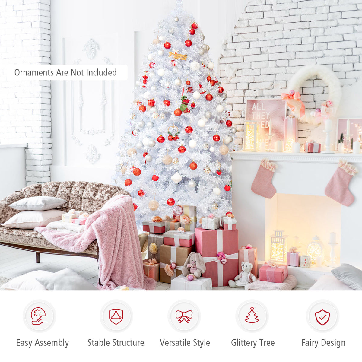 Topbuy 6FT White Realistic Xmas Tree, Lush Christmas Tree W/ 792 PVC & PET Branch Tips