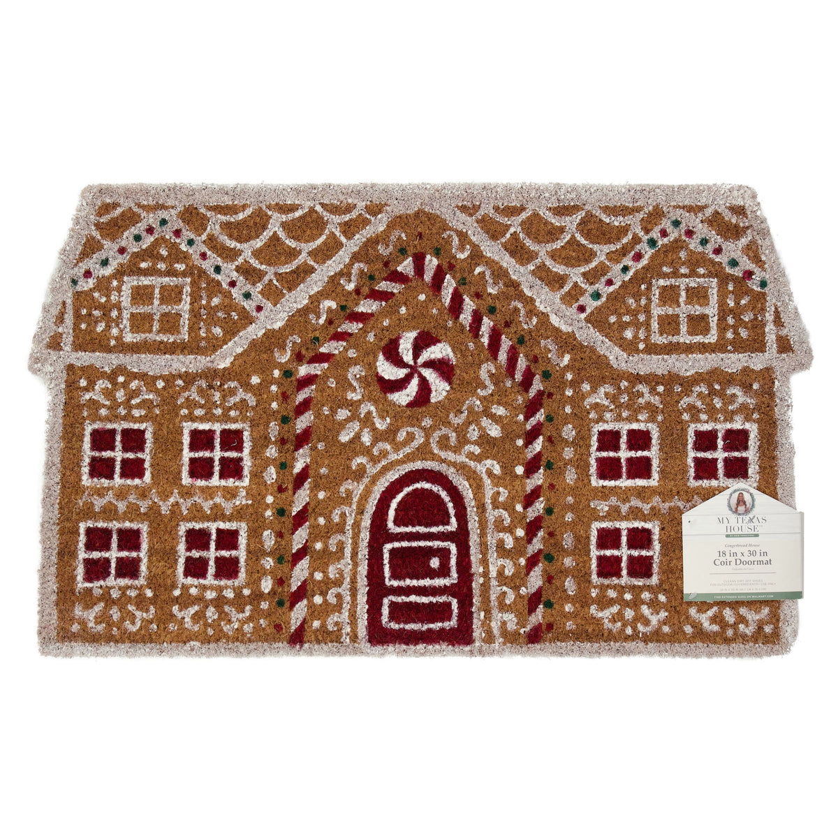 My Texas House Multicolor Gingerbread House Outdoor Coir Christmas Doormat, 18" x 30"