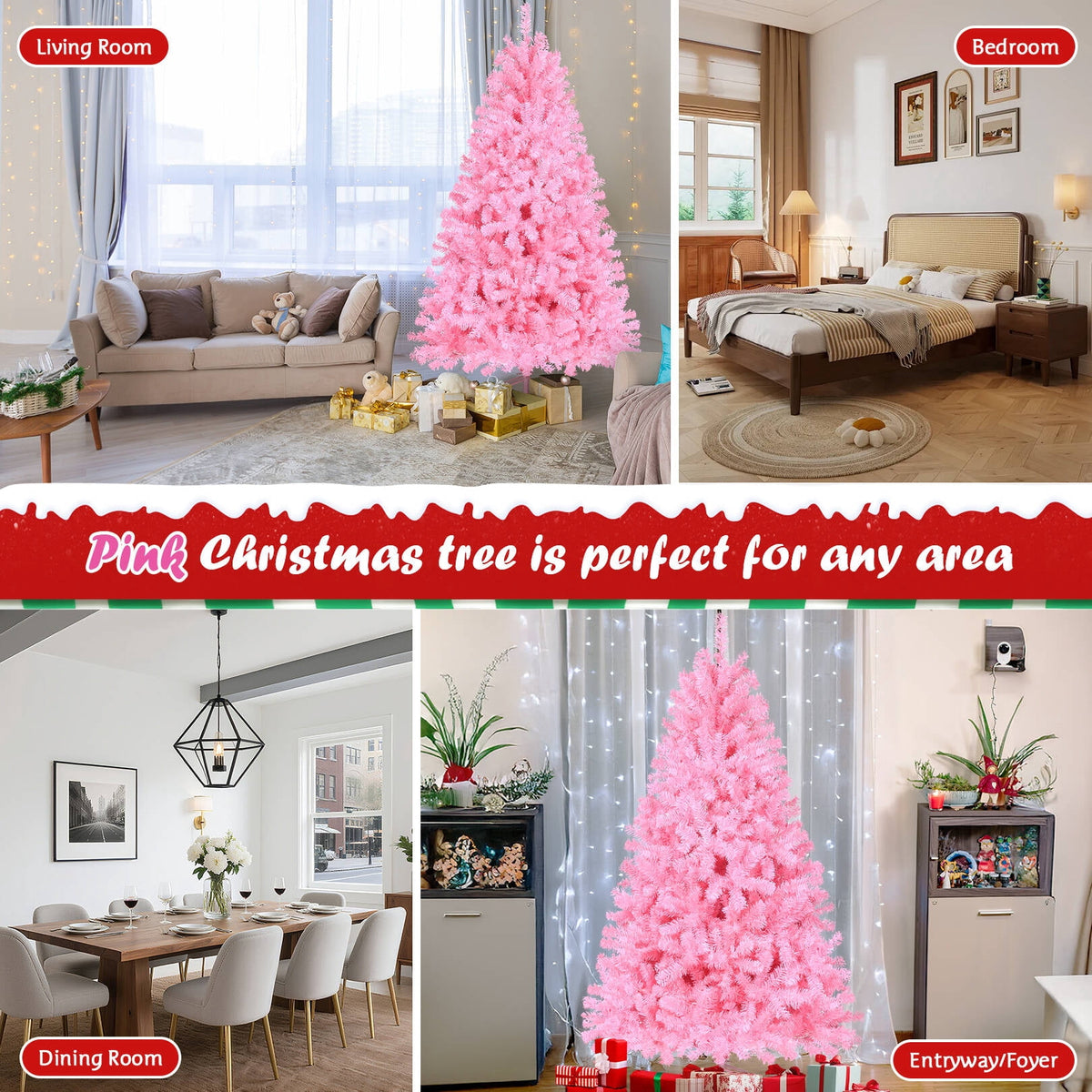 Funcid 6ft Green Artificial Christmas Tree, Hinged Spruce Full Tree with 1477 Branch Tips, Foldable Metal Stand, New PVC Material, Xmas Tree for Indoor and Outdoor Decoration