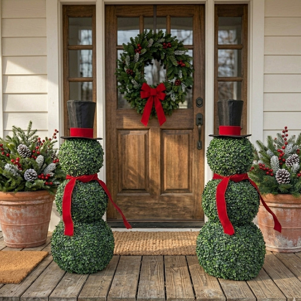 Boxwood Snowman Topiary Christmas Decoration, Multicolor, 32", by Holiday Time