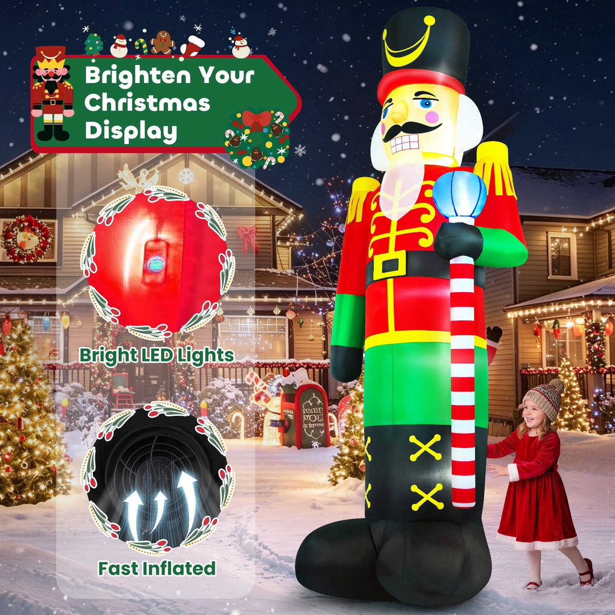 Yexmas 8FT Christmas Inflatable Nutcracker Soldier Blow Up Yard Decor with LED Light for Outdoor Christmas Party ,Garden and Lawn
