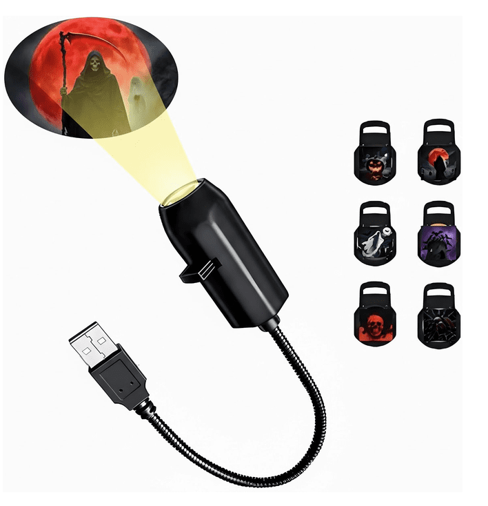Plug-&-Play HD Christmas&Halloween Projector, USB Flexible 360° Rotatable Holiday Projection Lamp with 10 Festive Pattern Slides for Indoor Ceiling Wall Xmas Decor Christmas 6 Scenes