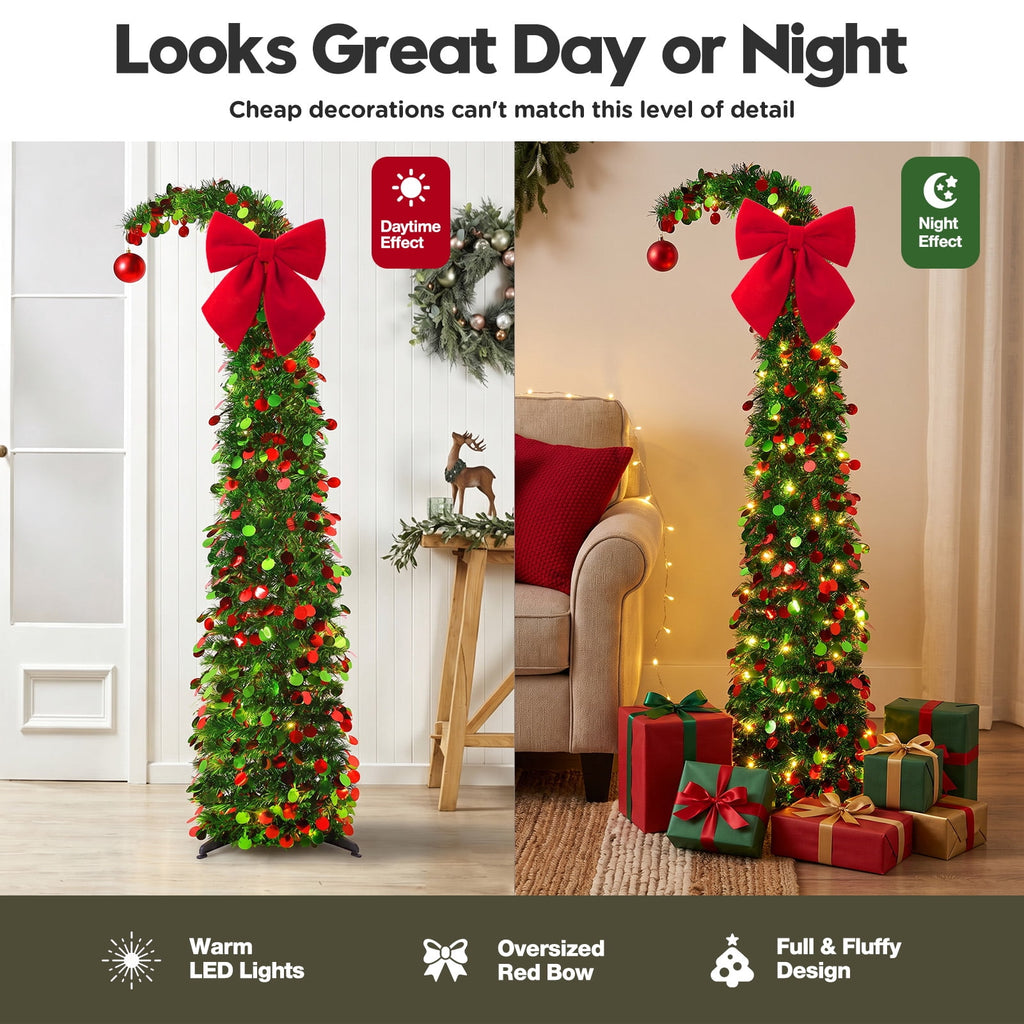 Ayieyill Christmas Tree 5FT Pencil Christmas Tree, Collapsible Pop up Tinsel Tree for Christmas Decorations Indoor, Pink