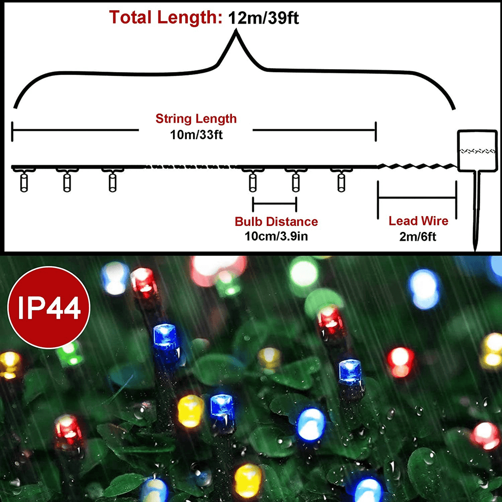 Rirool 2-Pack Solar Christmas Lights 100LED 39ft Waterproof Multicolor String Lights with 8 Modes for Gardens, Wedding, Party, Christmas Tree, Xmas Outdoor Decorations