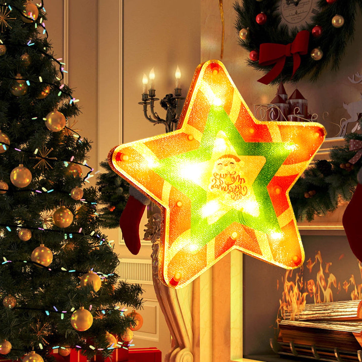 RXIRUCGD Christmas Window Hanging Lights Decorations, Christmas Window Lights with Suction Cup, Battery Operated Hanging Christmas Window Lights Indoor for Xmas Tree Fireplace Door Window Decor