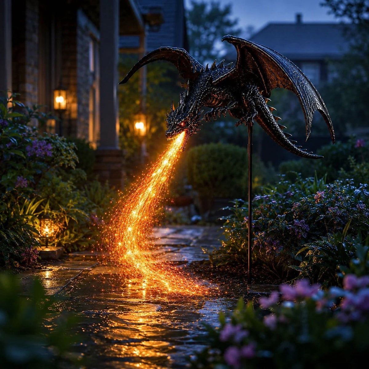 Solar Dragon Breathing Fire Garden Light, IP65 Waterproof Flying Dragon Flame Stake Light for Pathway,Lawn,Patio and Yard Decor
