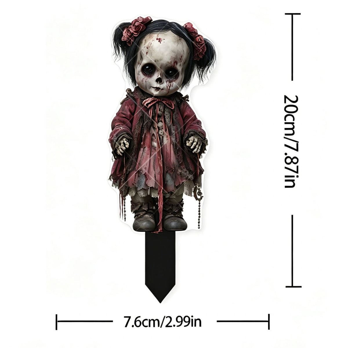 erdimoy 7.87in Tall Creepy Vintage Horror Doll Yard Stakes, 2D Waterproof Acrylic Spooky Ghost Doll Lawn Plug-In Ornaments, Scary Graveyard Garden Pathway Decor for Halloween Outdoor