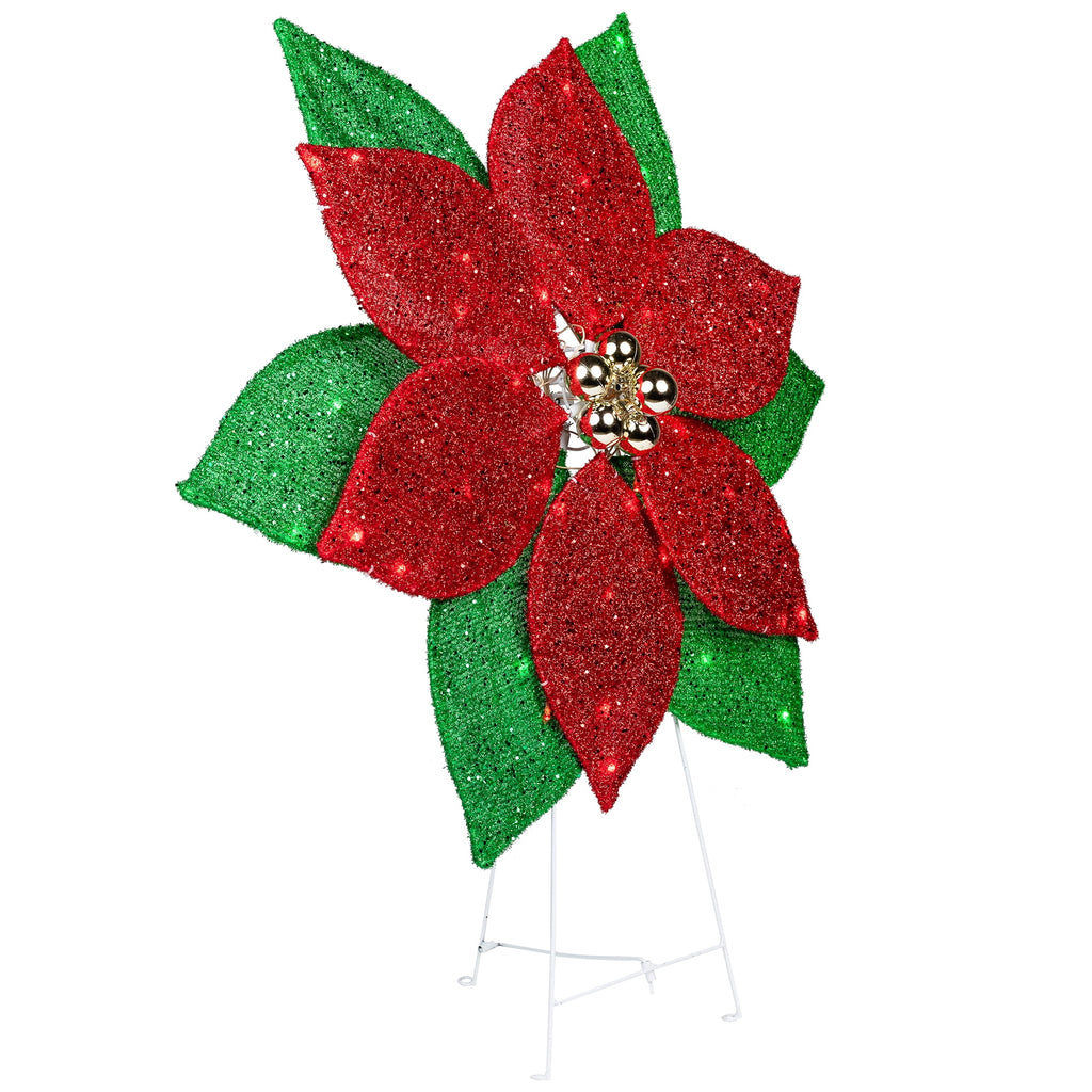 Northlight LED Lighted Poinsettia Outdoor Christmas Yard Decoration - 34" - Red and Green
