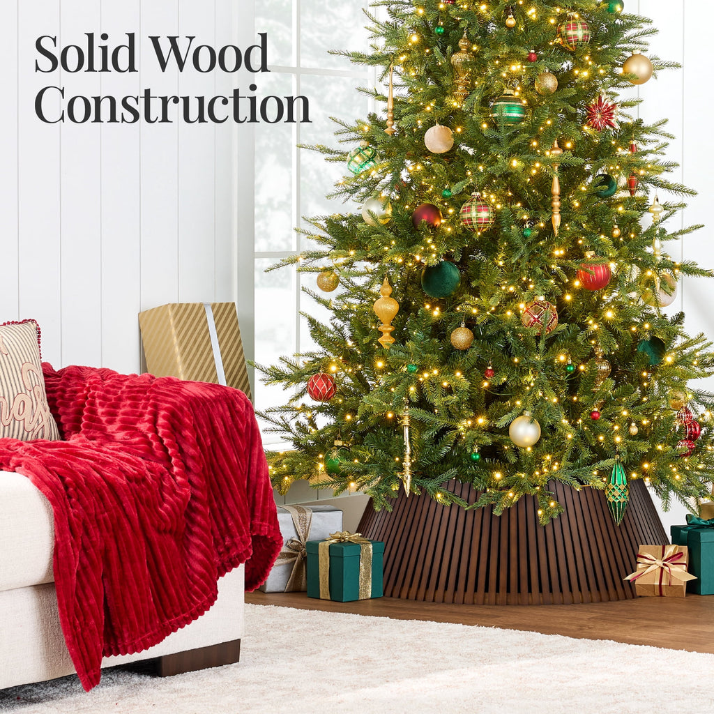 Best Choice Products 36in Christmas Tree Collar, Solid Wood Slatted Tree Skirt Holiday Accessory for Home - Walnut