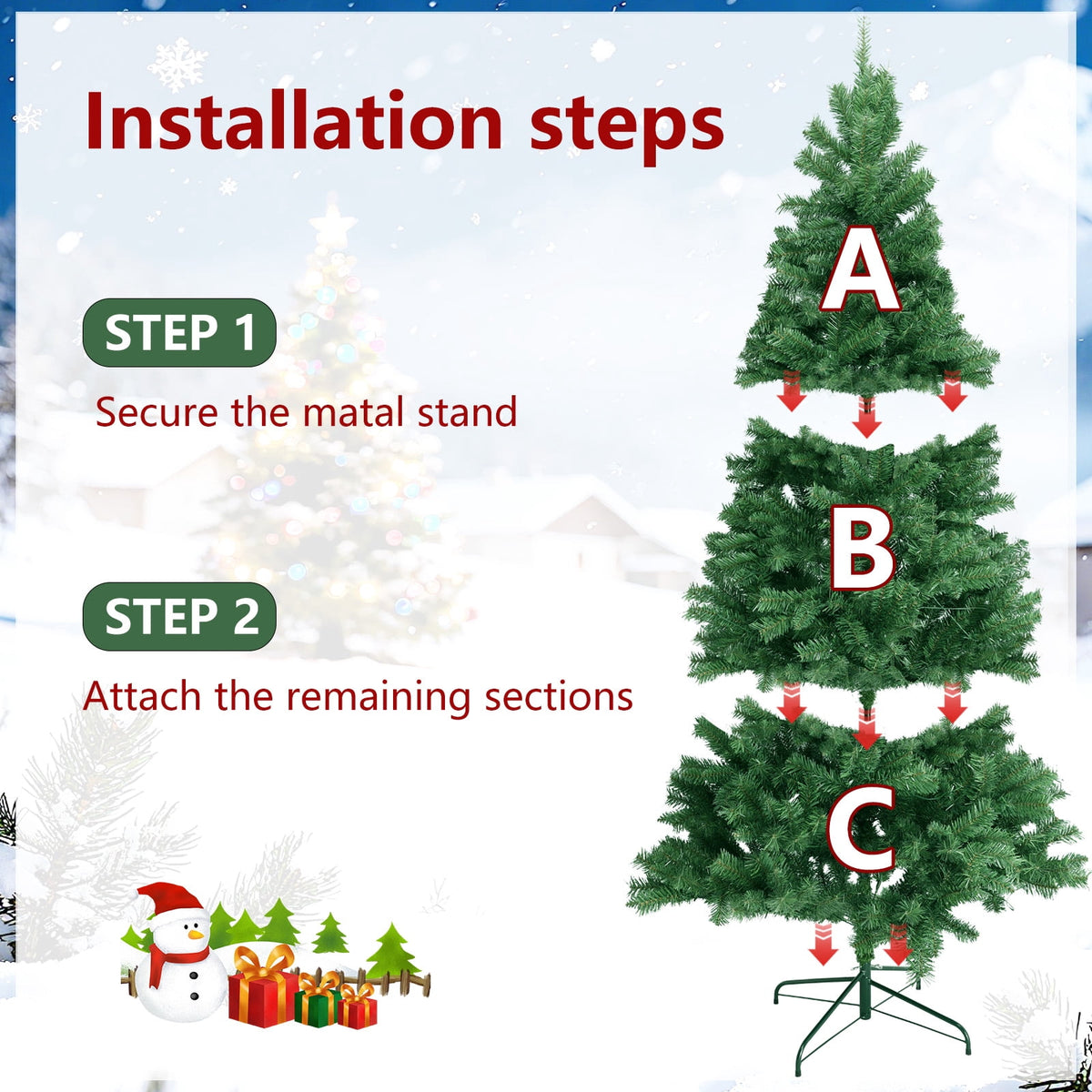6/7ft Christmas Tree Small Artificial Pencil Tree Fake Christmas Tree with Lights Stand for Xmas Home Office Holiday Decoration