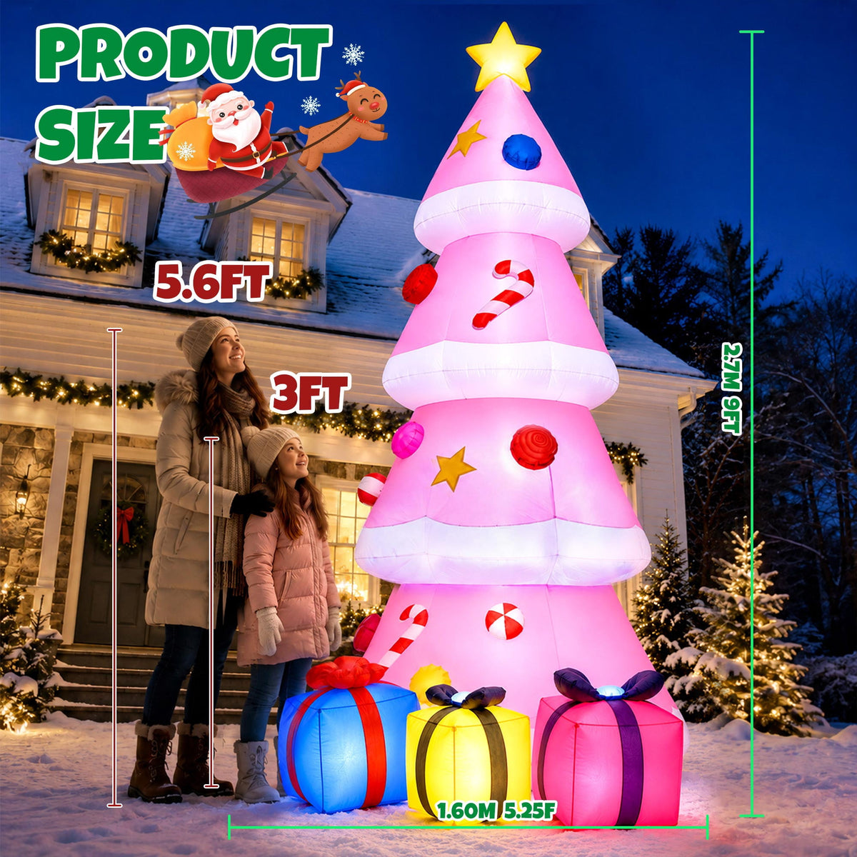 Goosiay 10FT Christmas Inflatables Tree with Built-In LED Lights and Gift Boxes, Giant Xmas Blow Up Tree Yard Decoration for Outdoor Yard Garden Lawn Decor,Green