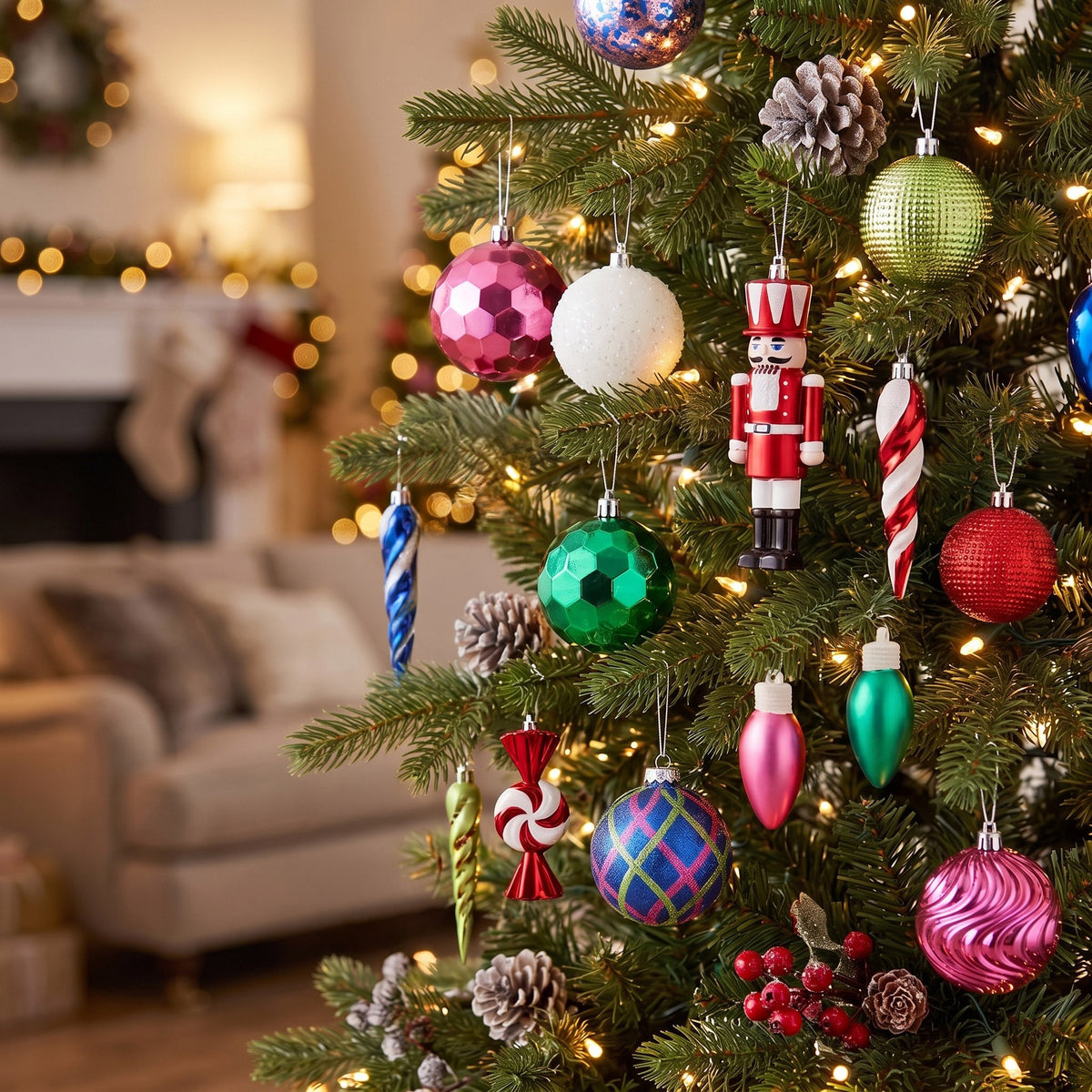 70-Count Bright Multicolor Shatterproof Christmas Ornaments, by Holiday Time