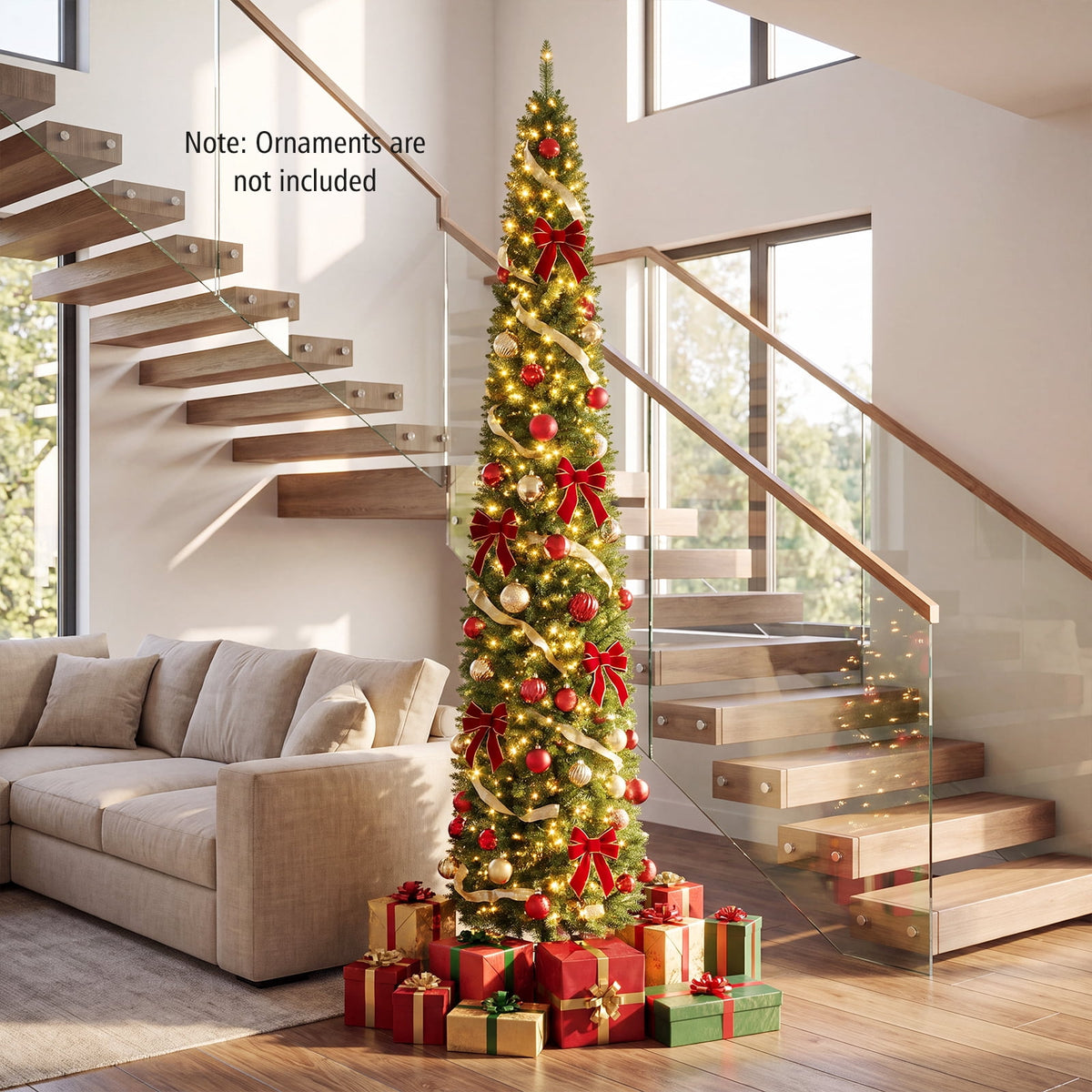 Costway 5 FT Pre-Lit Pencil Christmas Tree with 150 LED Lights & 296 Branch Tips Party