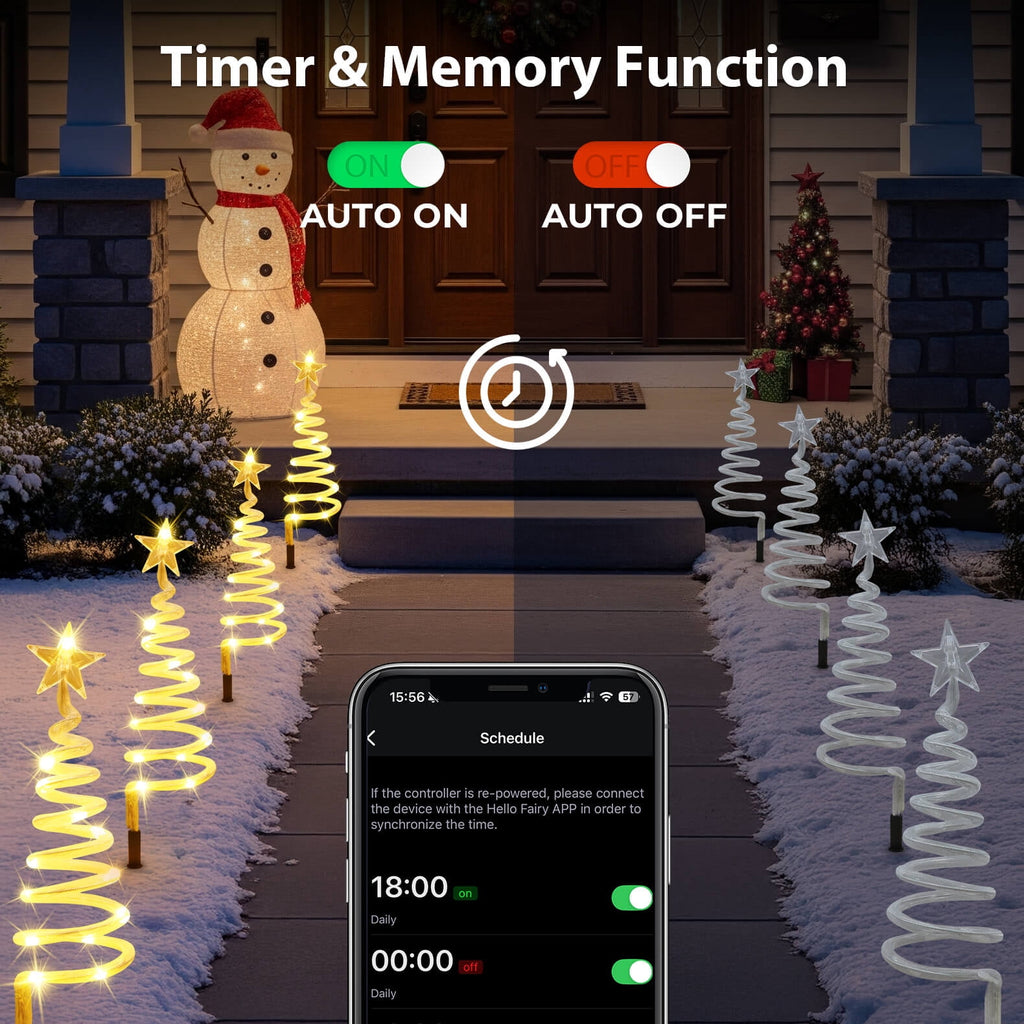 Set of 8 Smart Spiral Christmas Tree Pathway Lights with Programmable Fairy RGB LED Lights App-Controlled