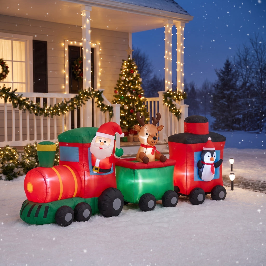 Holiday Time Multicolor Santa Train Inflatable with LED Lights, Indoor/Outdoor Christmas Decor, 11 Feet Long, Up to 12 Years