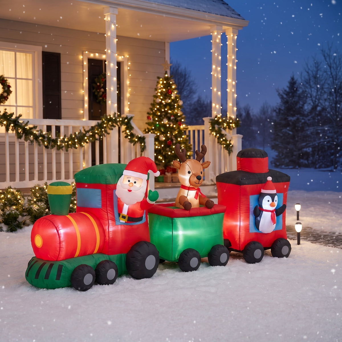 Holiday Time Multicolor Santa Train Inflatable with LED Lights, Indoor/Outdoor Christmas Decor, 11 Feet Long, Up to 12 Years