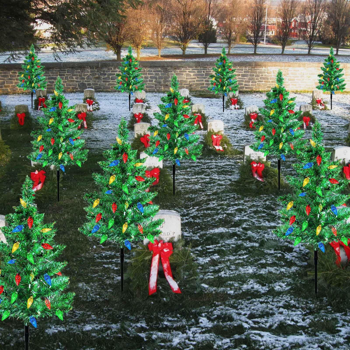 COCOBELA 4 Set Solar Christmas Tree 80pcs Multicolor LED Christmas Lights for Outdoor Christmas Decorations,Solar Powered Prelit Small Christmas Tree for Outside Pathway Garden Yard Decor