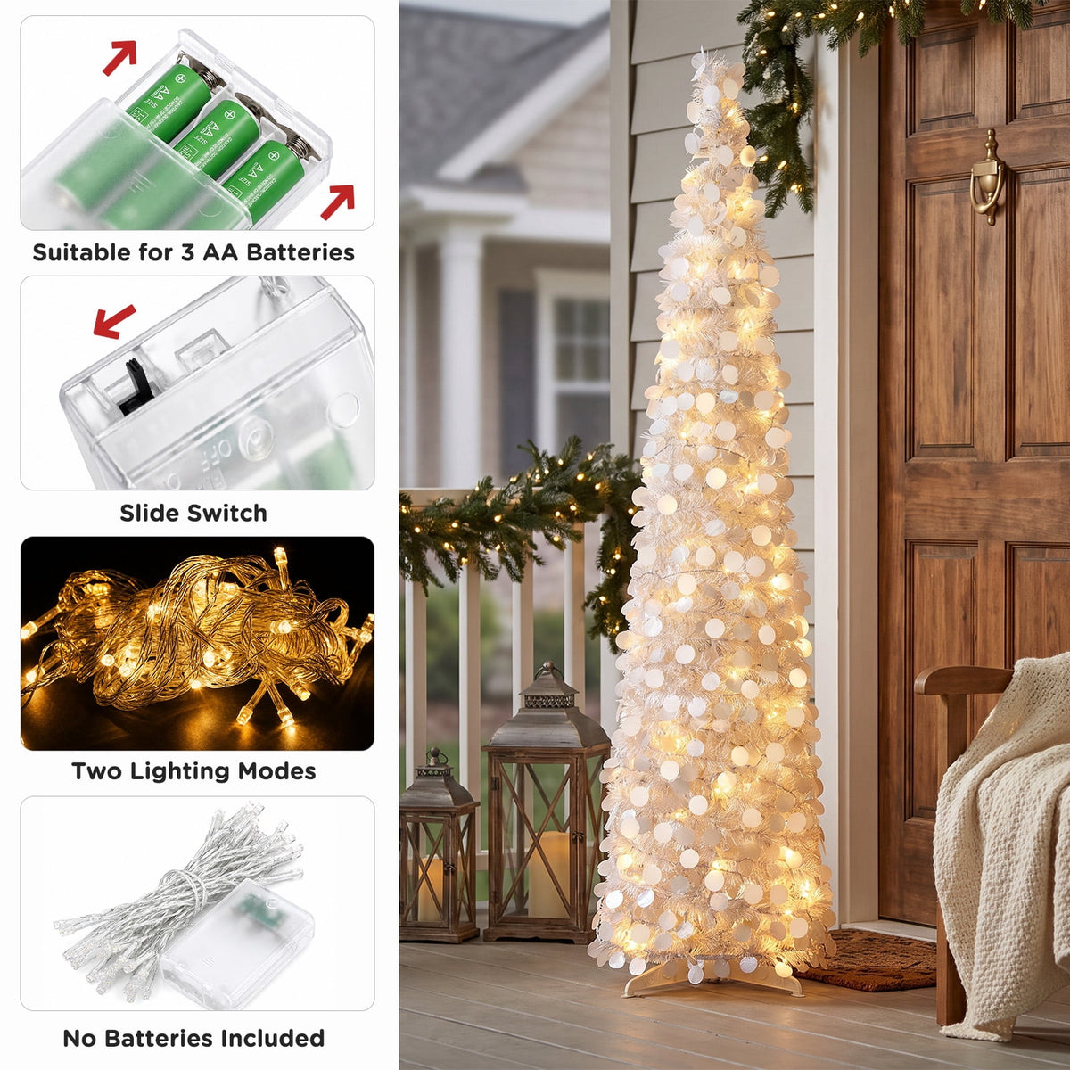 Ayieyill 5ft Pop up Christmas Tree,Color Artificial Pencil Tinsel Xmas Trees for Christmas Indoor Decorations, Collapsible Christmas Tree (Silver)