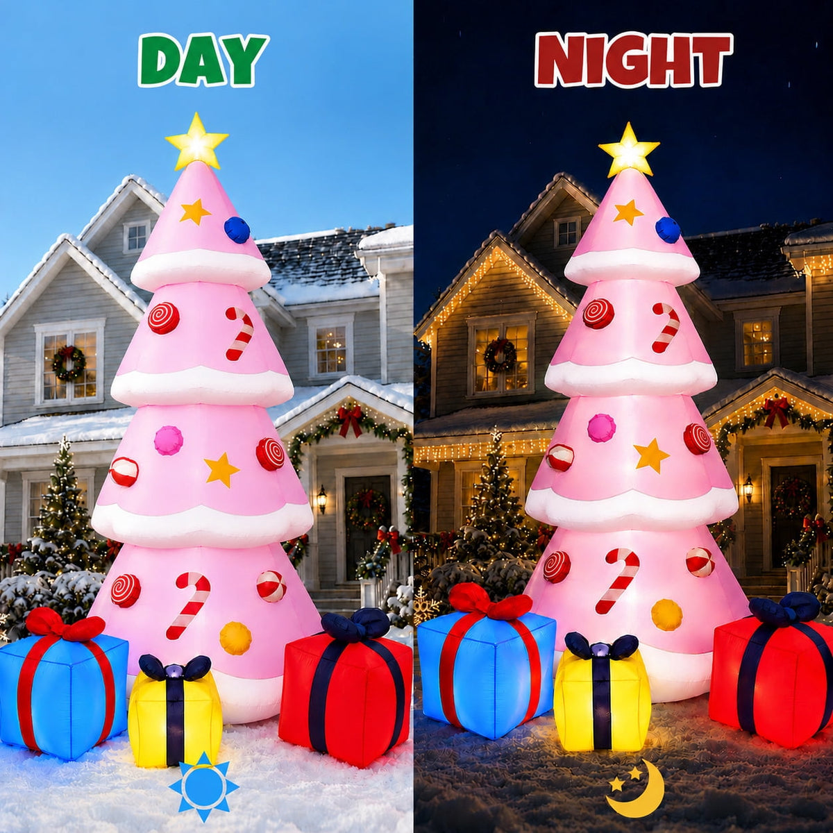 Goosiay 10FT Christmas Inflatables Tree with Built-In LED Lights and Gift Boxes, Giant Xmas Blow Up Tree Yard Decoration for Outdoor Yard Garden Lawn Decor,Green