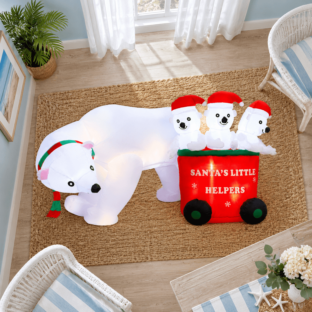 7 Ft Christmas Inflatable Polar Bear with Santa Hat Outdoor Yard Lawn Holiday Decoration