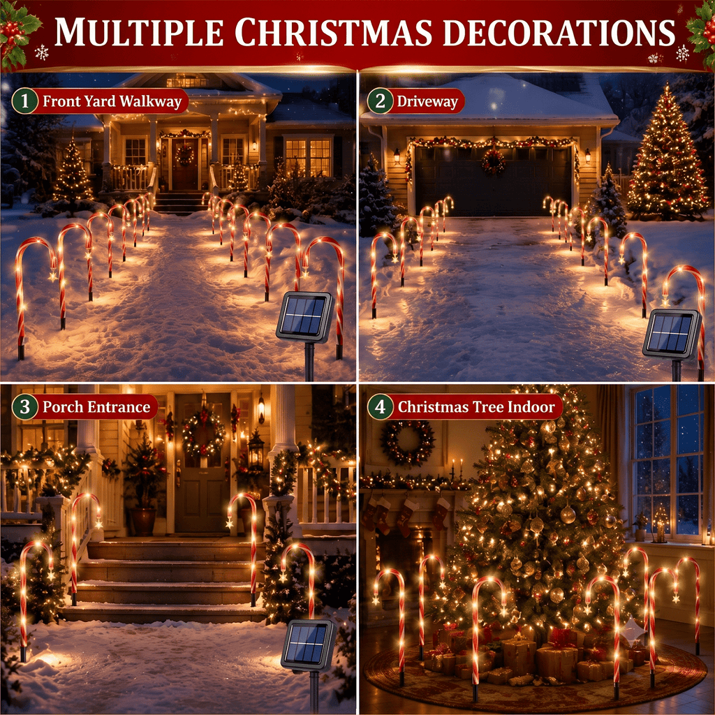 2 Pack Solar Powered Christmas Tree Lights, Outdoor Holiday Decor with 40 Bright LEDs, Waterproof Xmas Garden Decorations for Pathway, Yard, Grave and Lawn