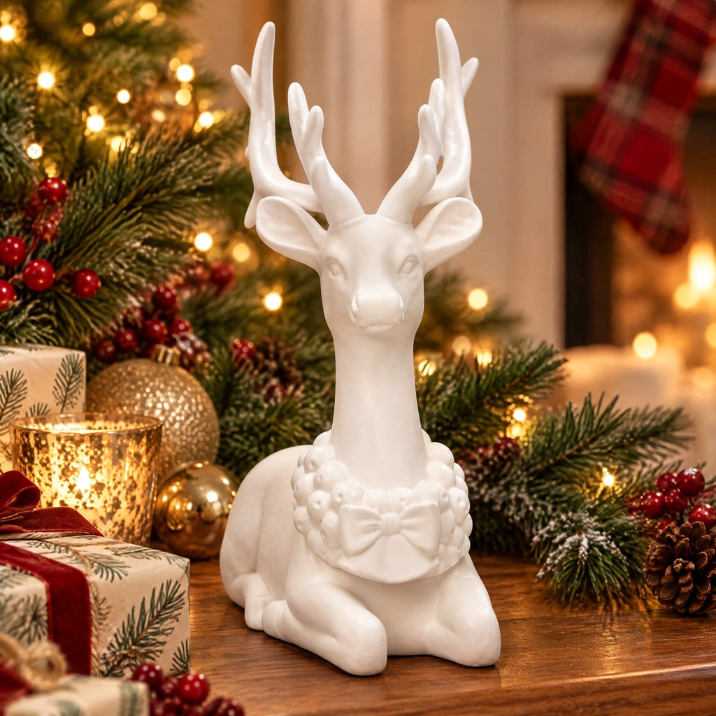 Blow Mold Sitting Deer Christmas Decoration, White, 11", by Holiday Time