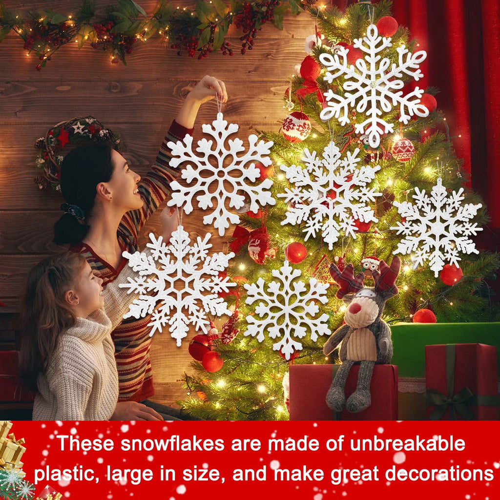 Ayieyill 6 Pieces Large Snowflakes Ornaments 12'' Glittered Snowflakes Decorations Christmas Hanging Snowflake Decorations for Winter Christmas Tree Decorations Craft Snowflakes (Iridescent)