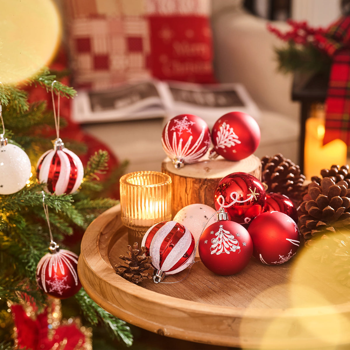 Valery Madelyn 24ct 2.36" Christmas Ball Ornaments, Red White Shatterproof Ornaments for Christmas Party Decor