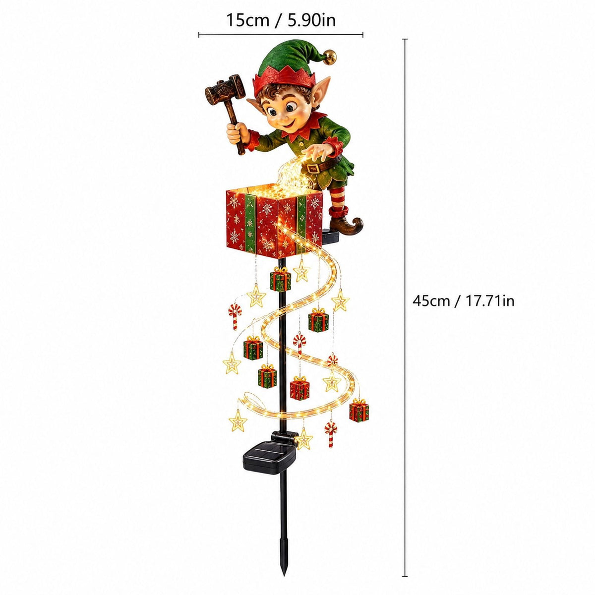 Christmas Reindeer Lighted Yard Stake, Bell and Snowflake Outdoor Decor for Lawn Garden Pathway Porch Holiday Display, 31.9 in