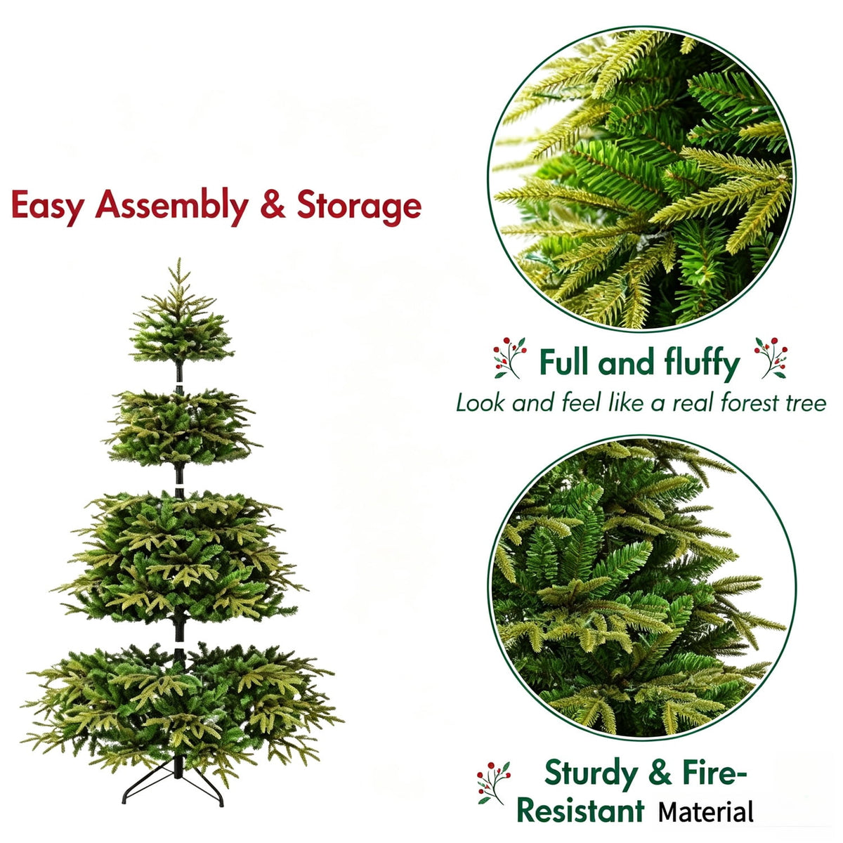 LIANGKA 7.5FT Premium Full Flocked Artificial Christmas Tree with Metal Stand Fire-Resistant Tips Dual Warm White & Colorful LED Light Modes for Holiday Decor