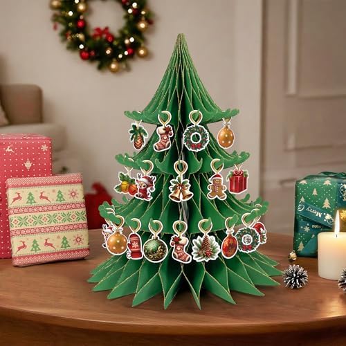 Paper Christmas Tree Honeycomb, Large Christmas Tree with Ornaments Christmas Centerpieces for Tables Home Office Classroom Party Decor