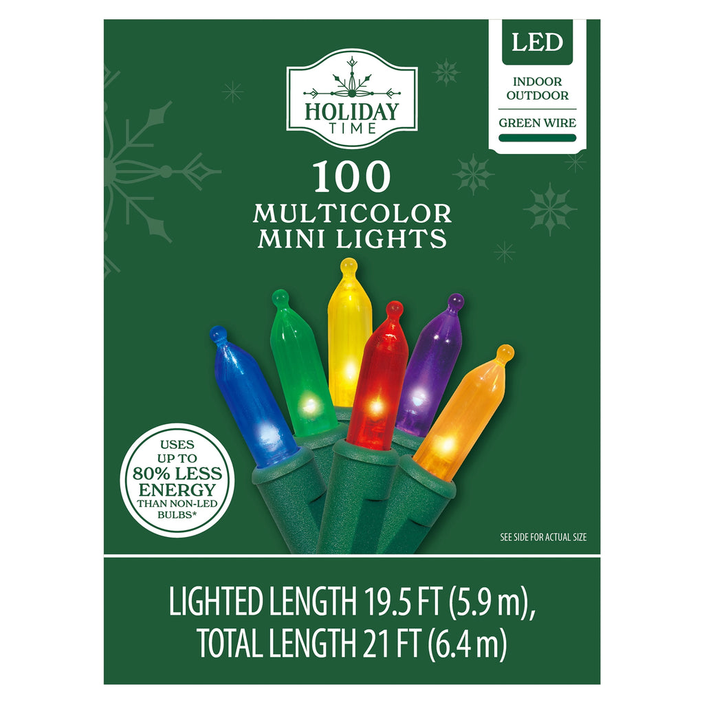 Indoor/Outdoor 100-Count LED Mini Christmas String Lights, Warm White, Green Wire, 19.5', by Holiday Time
