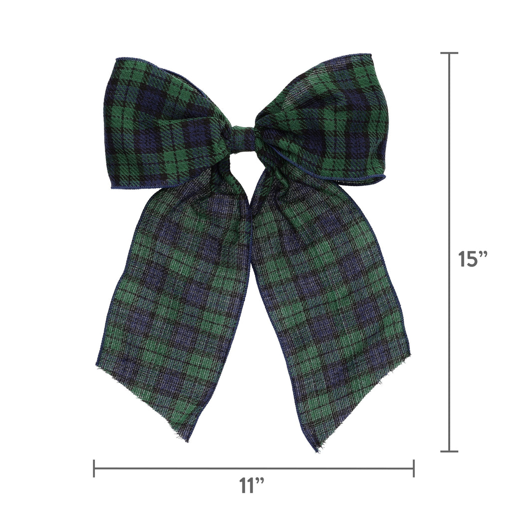 My Texas House Blue and Green Plaid Decorative Christmas Bow, 15"