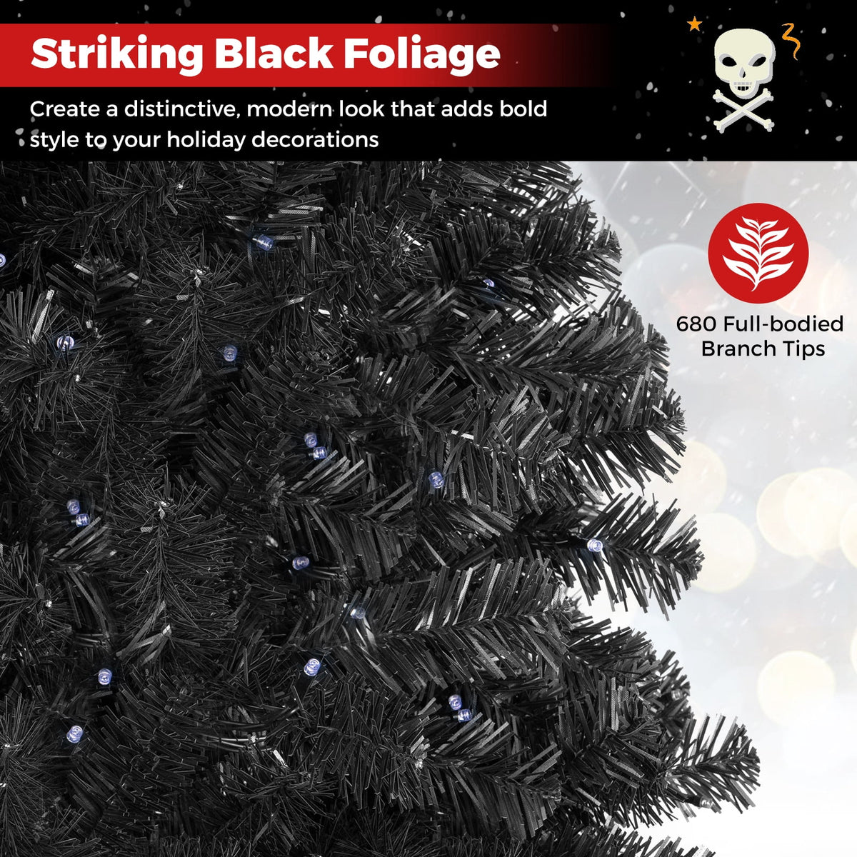 Gymax 6 FT Pre-Lit Black Halloween Christmas Tree Full Artificial Hinged Tree