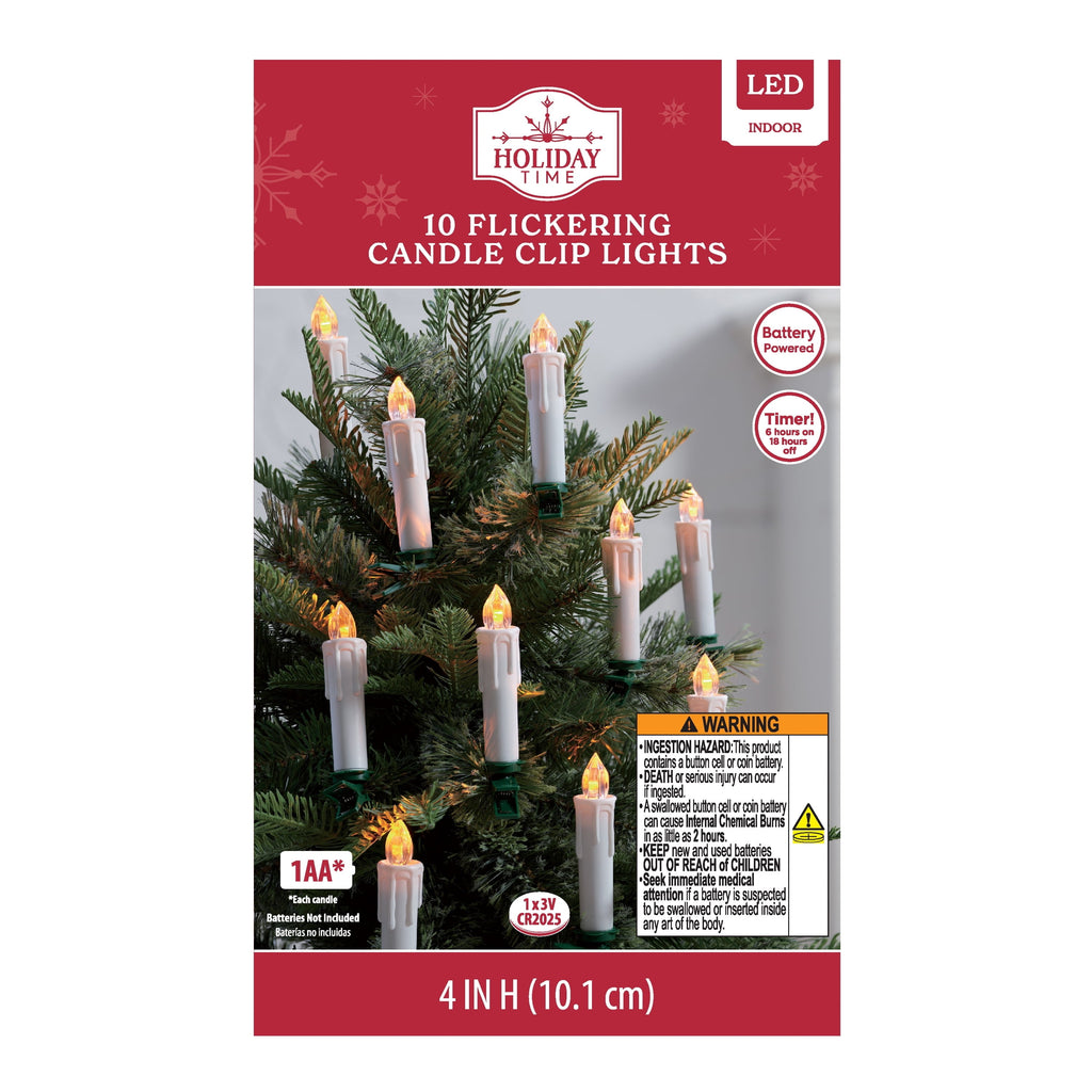 Indoor Battery-Operated LED Cordless Christmas Candle Clip Lights, 4", White, 10 Count, by Holiday Time